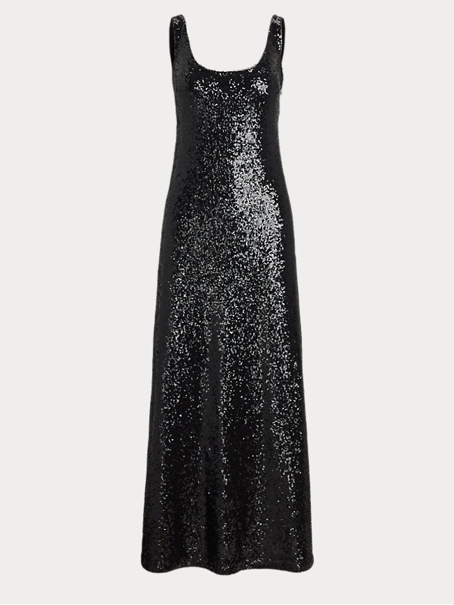 Polo Ralph Lauren Black Sequined Scoopneck Maxi Dress